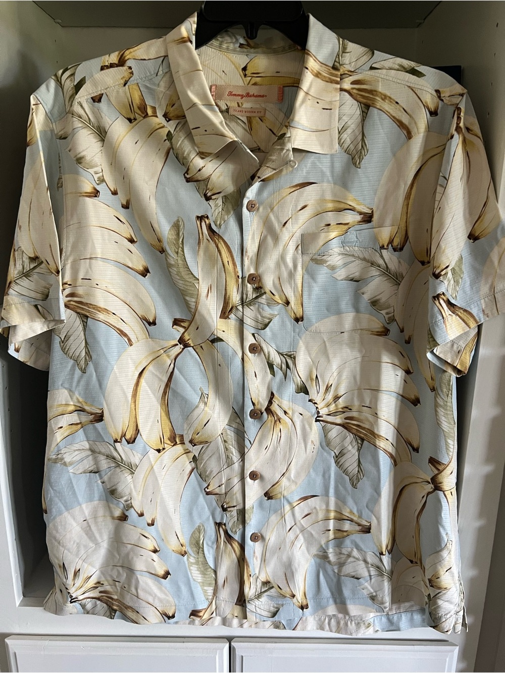 Tommy Bahama Light Blue Banana Palm Print Camp Shirt Mens XL